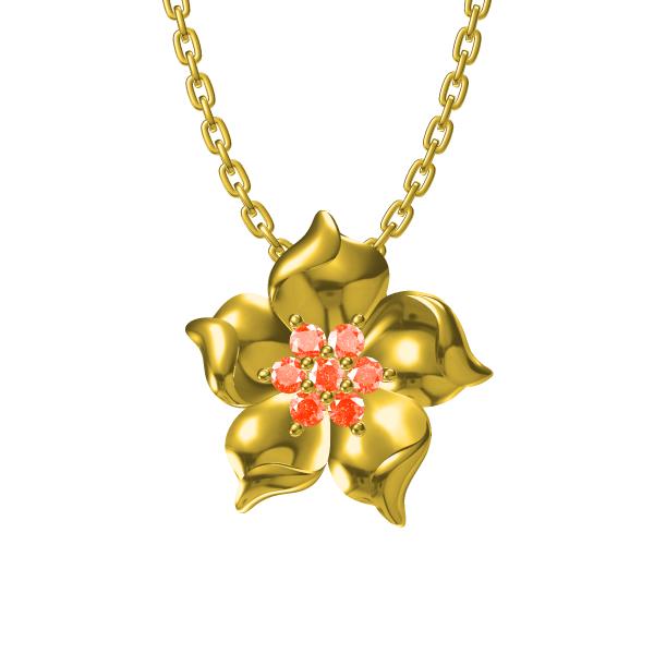 Garnet Carat Gold Flower Pendant Necklace