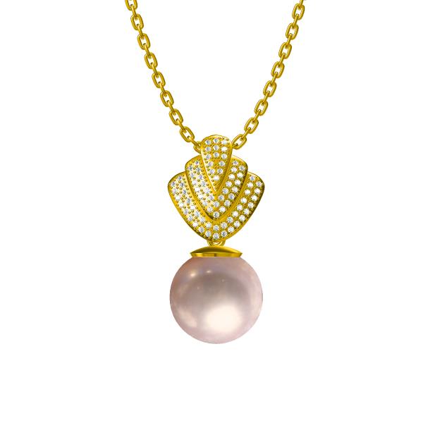 18K Yellow Gold Diamond Pearl Necklace