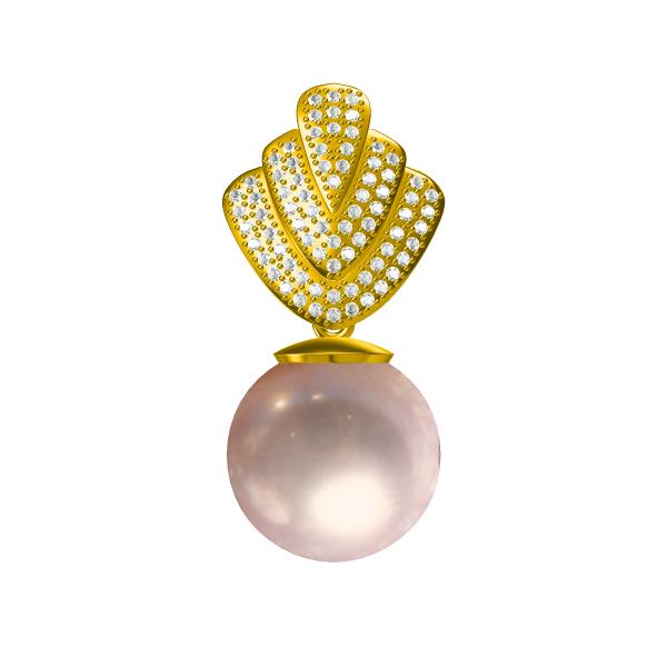 18K Yellow Gold Diamond Pearl Earrings